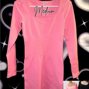 Vibrant Pink Fitted Bodysuit Dress with Long Sleeves